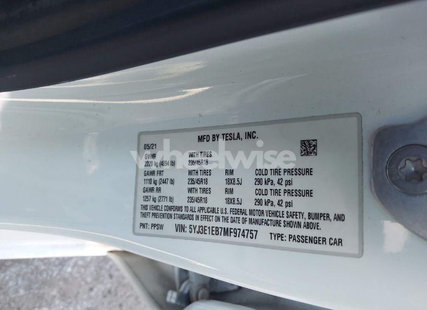 Photo 9 of 2021 Tesla Model 3 LONG RANGE DUAL MOTOR ALL-WHEEL DRIVE (VIN 5YJ3E1EB7MF974757)