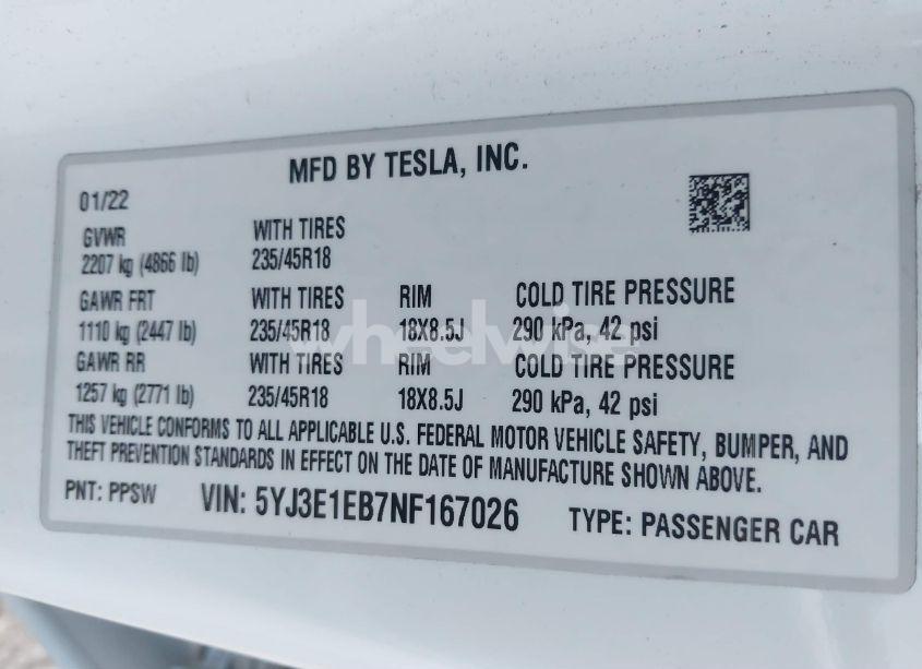 Photo 9 of 2022 Tesla Model 3 LONG RANGE DUAL MOTOR ALL-WHEEL DRIVE (VIN 5YJ3E1EB7NF167026)