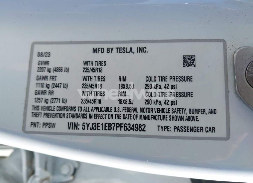 Photo 9 of 2023 Tesla Model 3 LONG RANGE DUAL MOTOR ALL-WHEEL DRIVE (VIN 5YJ3E1EB7PF634982)