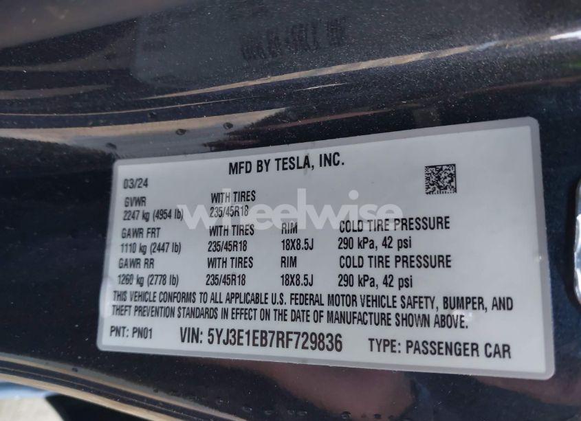 Photo 9 of 2024 Tesla Model 3 LONG RANGE DUAL MOTOR ALL-WHEEL DRIVE (VIN 5YJ3E1EB7RF729836)