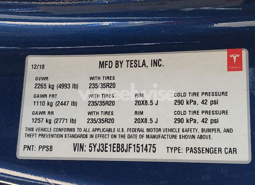 Photo 9 of 2018 Tesla Model 3 LONG RANGE/PERFORMANCE (VIN 5YJ3E1EB8JF151475)