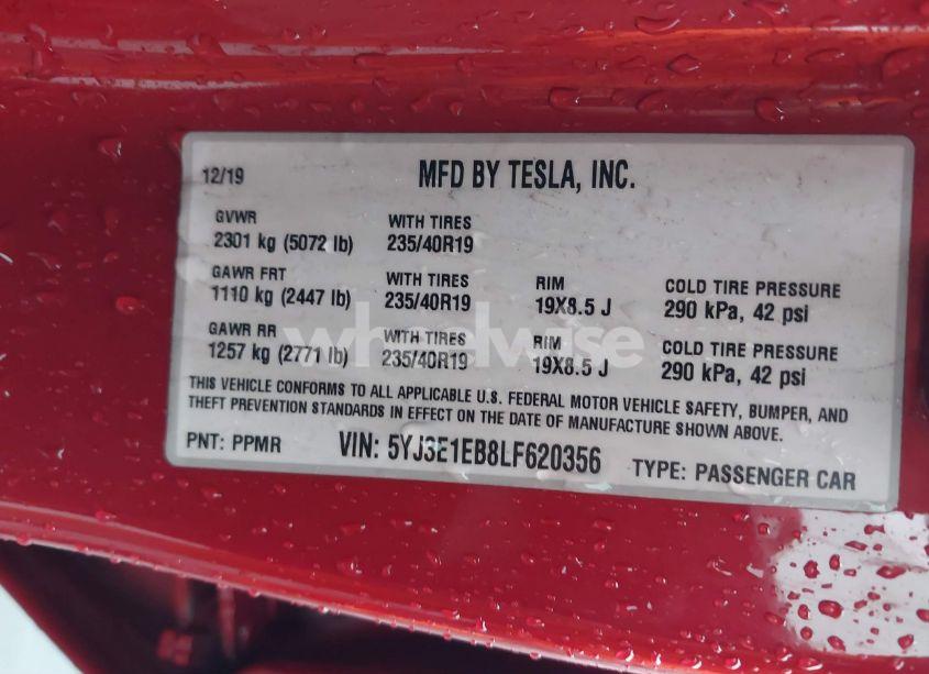 Photo 9 of 2020 Tesla Model 3 LONG RANGE DUAL MOTOR ALL-WHEEL DRIVE (VIN 5YJ3E1EB8LF620356)