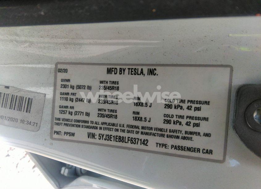 Photo 9 of 2020 Tesla Model 3 LONG RANGE DUAL MOTOR ALL-WHEEL DRIVE (VIN 5YJ3E1EB8LF637142)