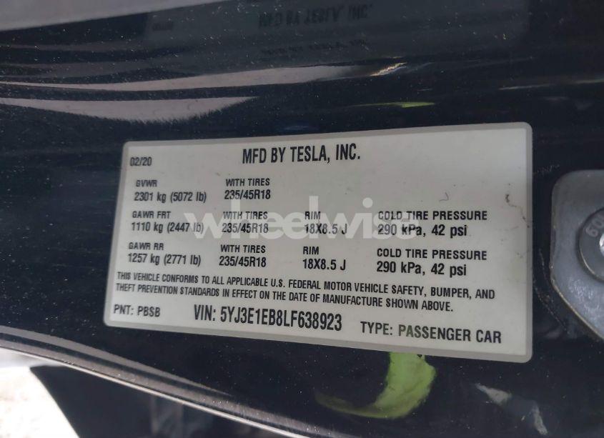 Photo 9 of 2020 Tesla Model 3 LONG RANGE DUAL MOTOR ALL-WHEEL DRIVE (VIN 5YJ3E1EB8LF638923)