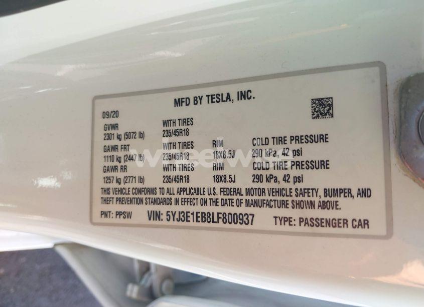 Photo 9 of 2020 Tesla Model 3 LONG RANGE DUAL MOTOR ALL-WHEEL DRIVE (VIN 5YJ3E1EB8LF800937)