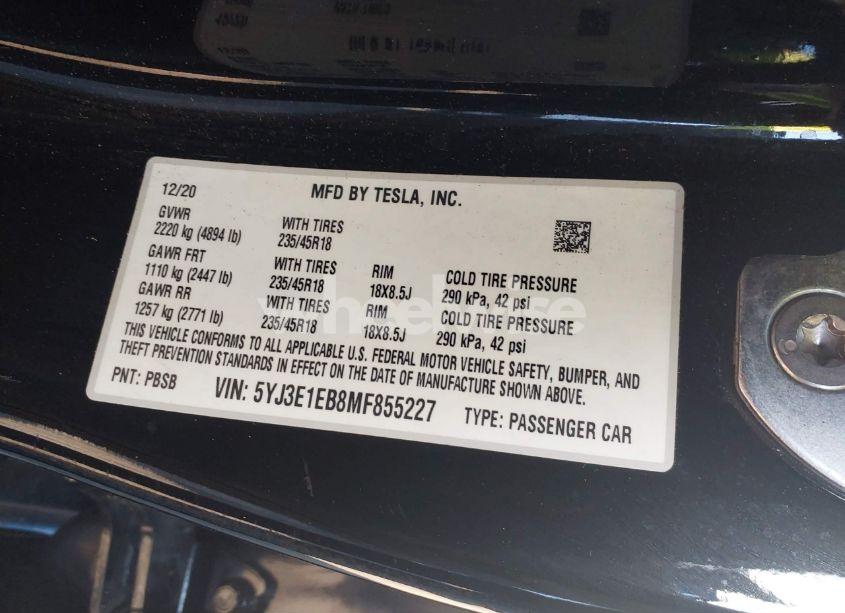 Photo 9 of 2021 Tesla Model 3 LONG RANGE DUAL MOTOR ALL-WHEEL DRIVE (VIN 5YJ3E1EB8MF855227)