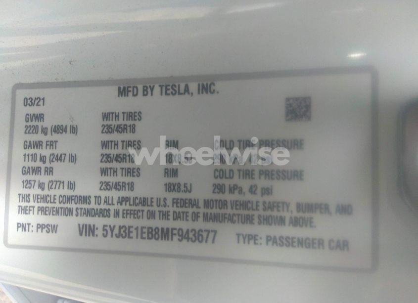 Photo 9 of 2021 Tesla Model 3 LONG RANGE DUAL MOTOR ALL-WHEEL DRIVE (VIN 5YJ3E1EB8MF943677)
