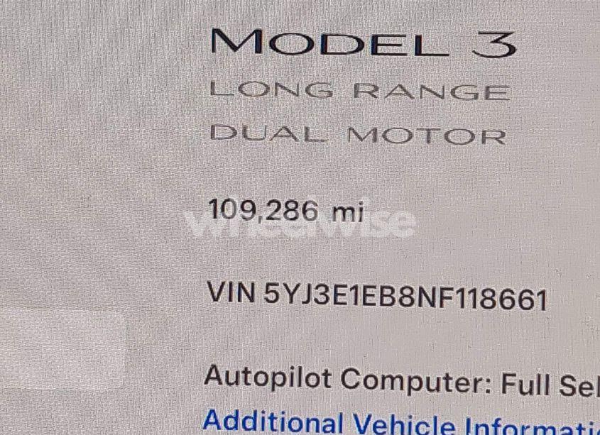 Photo 15 of 2022 Tesla Model 3 LONG RANGE DUAL MOTOR ALL-WHEEL DRIVE (VIN 5YJ3E1EB8NF118661)