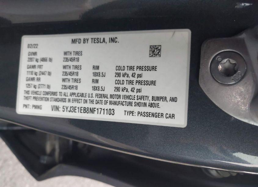 Photo 9 of 2022 Tesla Model 3 LONG RANGE DUAL MOTOR ALL-WHEEL DRIVE (VIN 5YJ3E1EB8NF171103)
