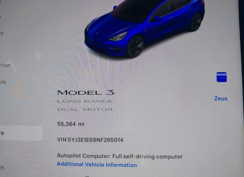 Photo 7 of 2022 Tesla Model 3 LONG RANGE DUAL MOTOR ALL-WHEEL DRIVE (VIN 5YJ3E1EB8NF265014)