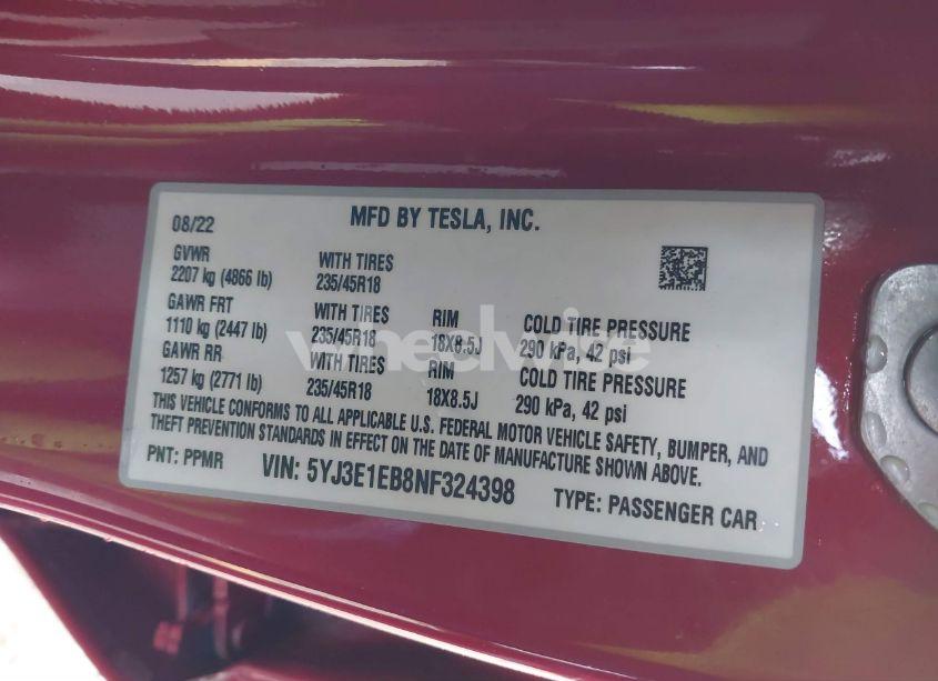 Photo 9 of 2022 Tesla Model 3 LONG RANGE DUAL MOTOR ALL-WHEEL DRIVE (VIN 5YJ3E1EB8NF324398)