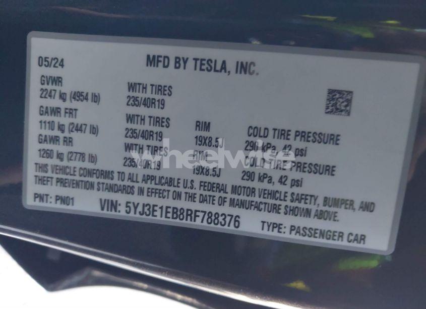 Photo 9 of 2024 Tesla Model 3 LONG RANGE DUAL MOTOR ALL-WHEEL DRIVE (VIN 5YJ3E1EB8RF788376)