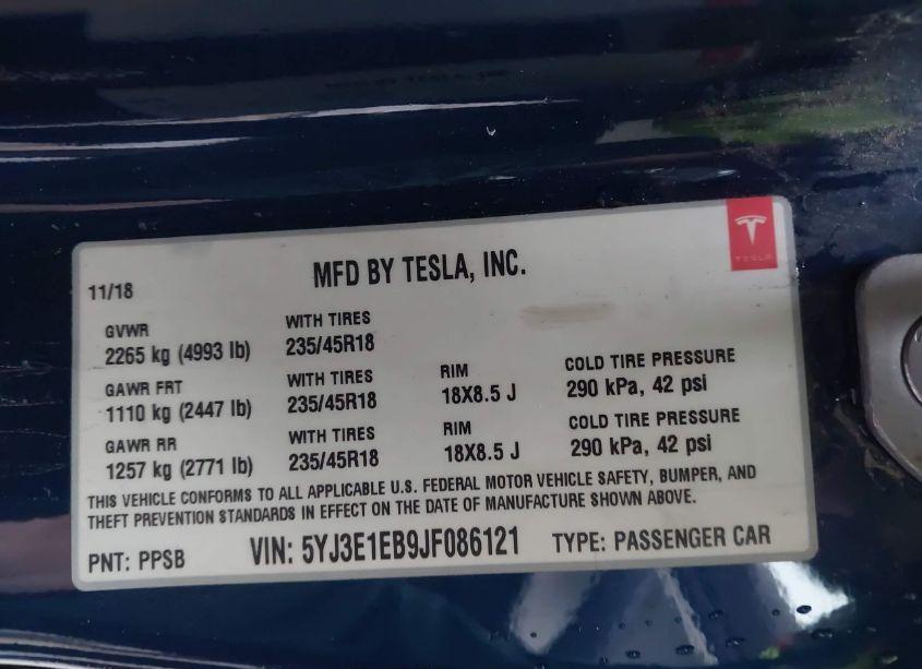 Photo 9 of 2018 Tesla Model 3 LONG RANGE/PERFORMANCE (VIN 5YJ3E1EB9JF086121)