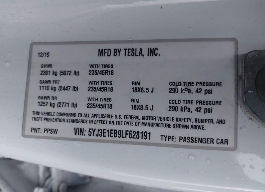 Photo 9 of 2020 Tesla Model 3 LONG RANGE DUAL MOTOR ALL-WHEEL DRIVE (VIN 5YJ3E1EB9LF628191)