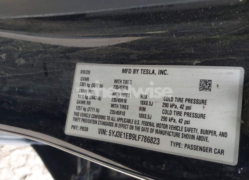 Photo 9 of 2020 Tesla Model 3 LONG RANGE DUAL MOTOR ALL-WHEEL DRIVE (VIN 5YJ3E1EB9LF786823)