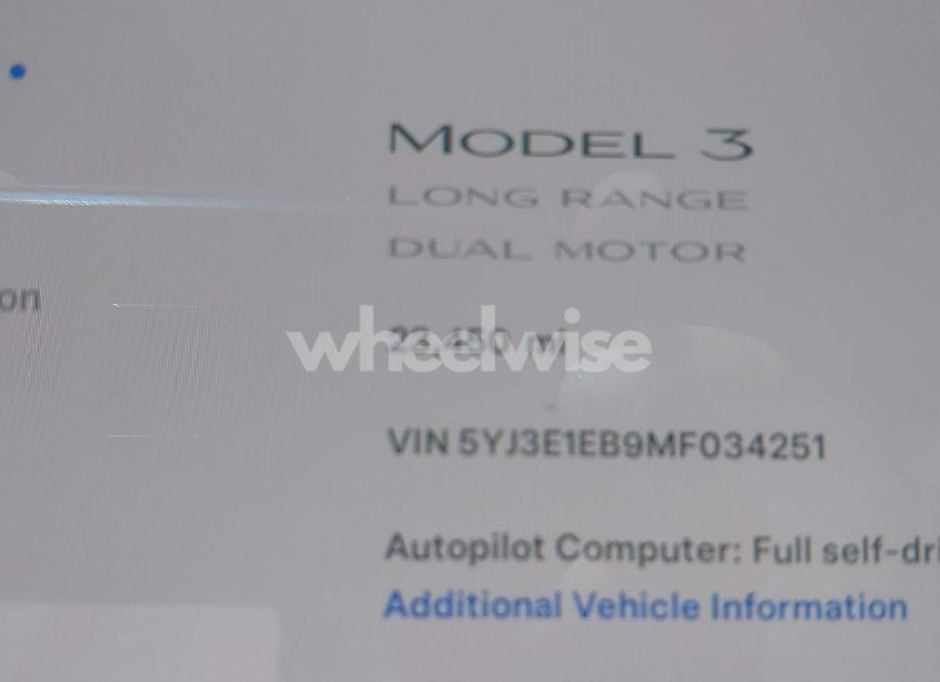 Photo 7 of 2021 Tesla Model 3 LONG RANGE DUAL MOTOR ALL-WHEEL DRIVE (VIN 5YJ3E1EB9MF034251)