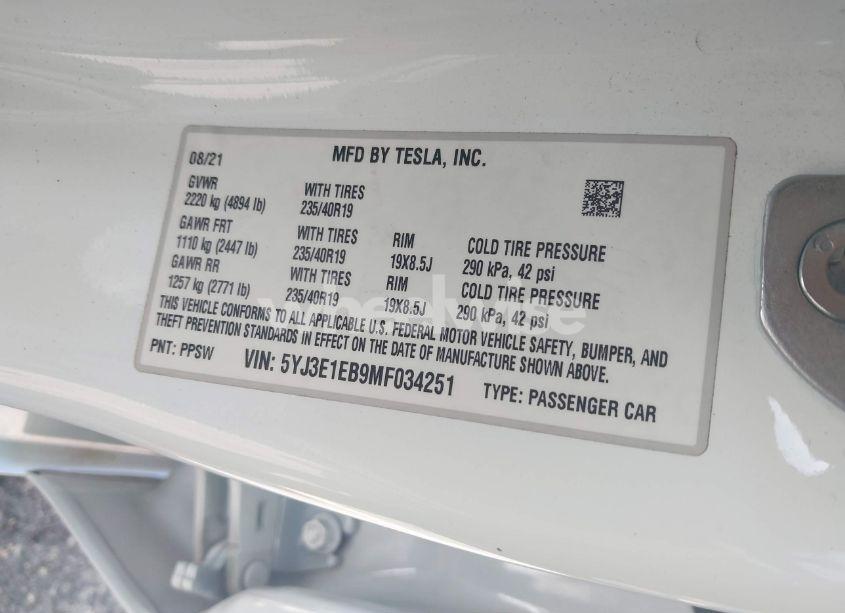 Photo 9 of 2021 Tesla Model 3 LONG RANGE DUAL MOTOR ALL-WHEEL DRIVE (VIN 5YJ3E1EB9MF034251)