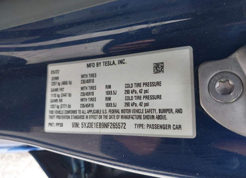 Photo 9 of 2022 Tesla Model 3 LONG RANGE DUAL MOTOR ALL-WHEEL DRIVE (VIN 5YJ3E1EB9NF265572)