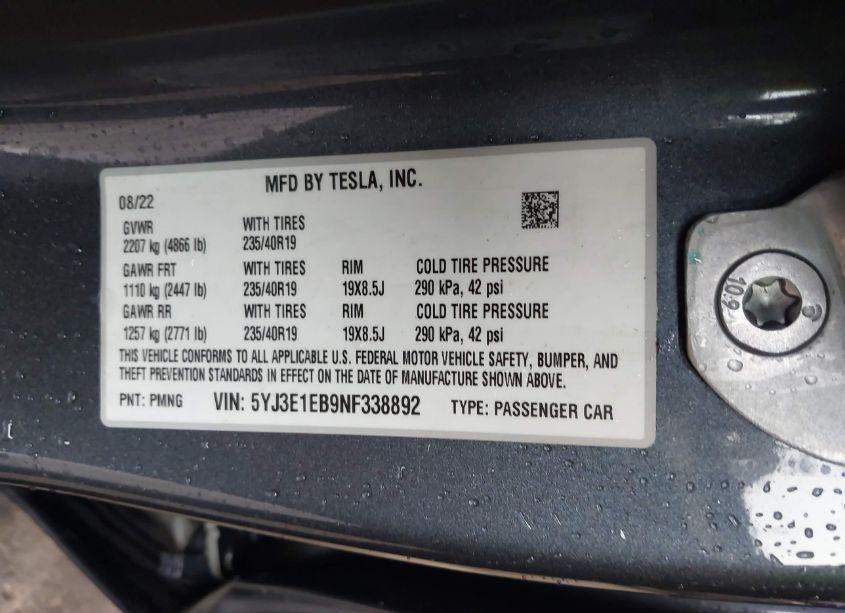 Photo 9 of 2022 Tesla Model 3 LONG RANGE DUAL MOTOR ALL-WHEEL DRIVE (VIN 5YJ3E1EB9NF338892)