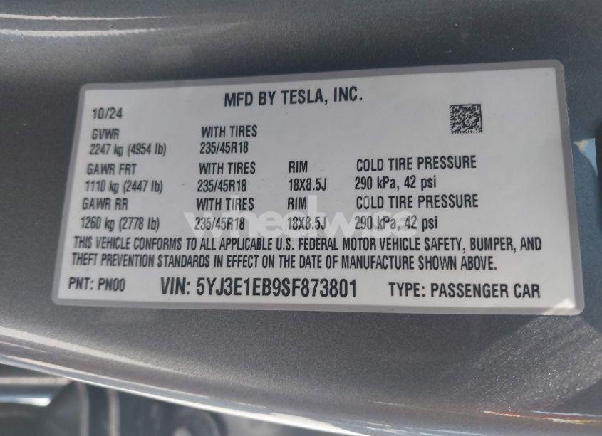 Photo 9 of 2025 Tesla Model 3 LONG RANGE ALL-WHEEL DRIVE (VIN 5YJ3E1EB9SF873801)