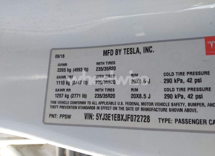 Photo 9 of 2018 Tesla Model 3 LONG RANGE/PERFORMANCE (VIN 5YJ3E1EBXJF072728)