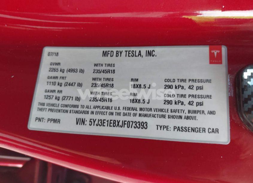 Photo 9 of 2018 Tesla Model 3 LONG RANGE/PERFORMANCE (VIN 5YJ3E1EBXJF073393)