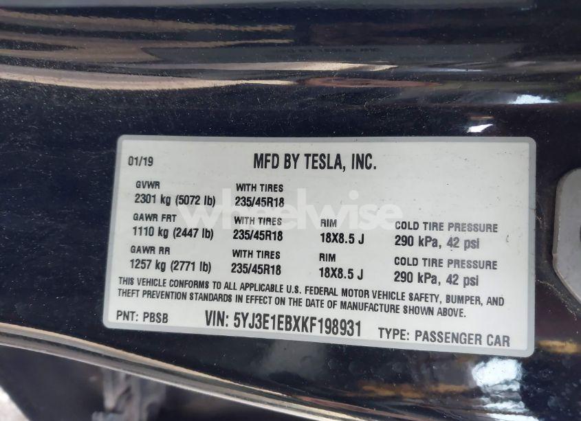 Photo 9 of 2019 Tesla Model 3 LONG RANGE/PERFORMANCE (VIN 5YJ3E1EBXKF198931)