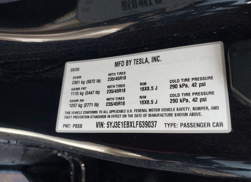 Photo 9 of 2020 Tesla Model 3 LONG RANGE DUAL MOTOR ALL-WHEEL DRIVE (VIN 5YJ3E1EBXLF639037)