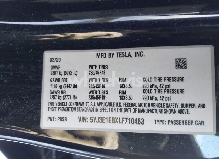 Photo 9 of 2020 Tesla Model 3 LONG RANGE DUAL MOTOR ALL-WHEEL DRIVE (VIN 5YJ3E1EBXLF710463)