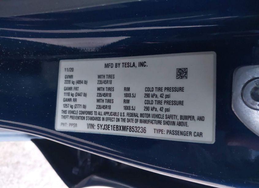 Photo 9 of 2021 Tesla Model 3 LONG RANGE DUAL MOTOR ALL-WHEEL DRIVE (VIN 5YJ3E1EBXMF853236)