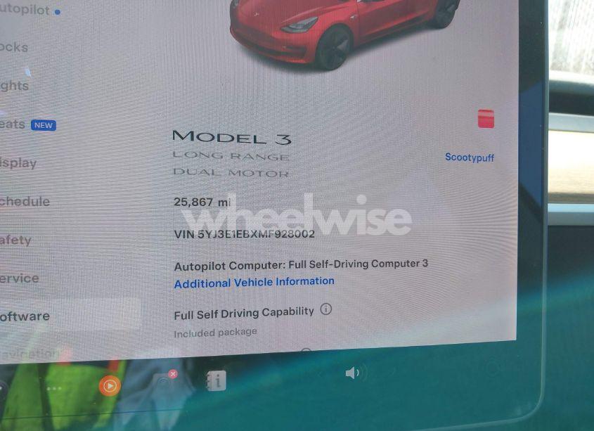 Photo 6 of 2021 Tesla Model 3 LONG RANGE DUAL MOTOR ALL-WHEEL DRIVE (VIN 5YJ3E1EBXMF928002)