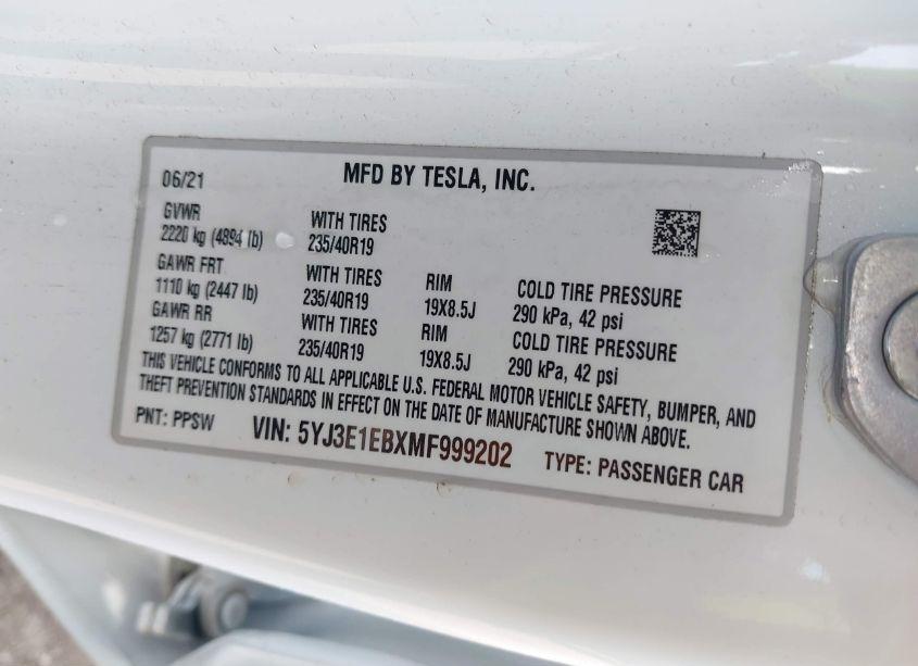 Photo 9 of 2021 Tesla Model 3 LONG RANGE DUAL MOTOR ALL-WHEEL DRIVE (VIN 5YJ3E1EBXMF999202)