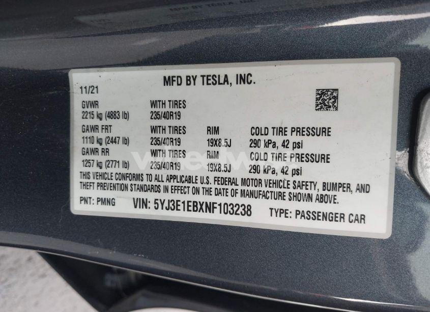 Photo 9 of 2022 Tesla Model 3 LONG RANGE DUAL MOTOR ALL-WHEEL DRIVE (VIN 5YJ3E1EBXNF103238)