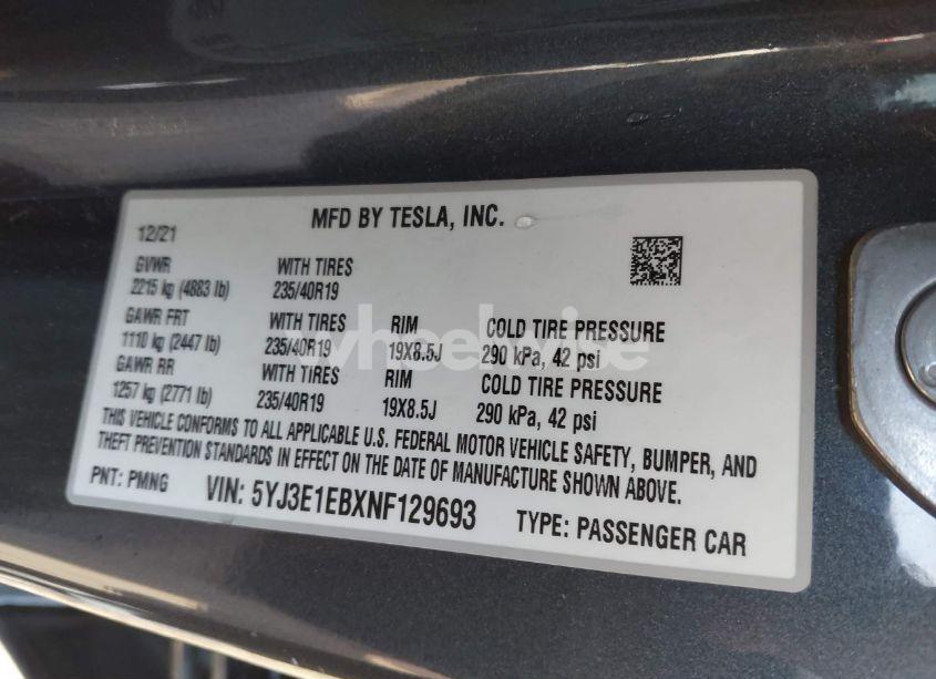 Photo 9 of 2022 Tesla Model 3 LONG RANGE DUAL MOTOR ALL-WHEEL DRIVE (VIN 5YJ3E1EBXNF129693)