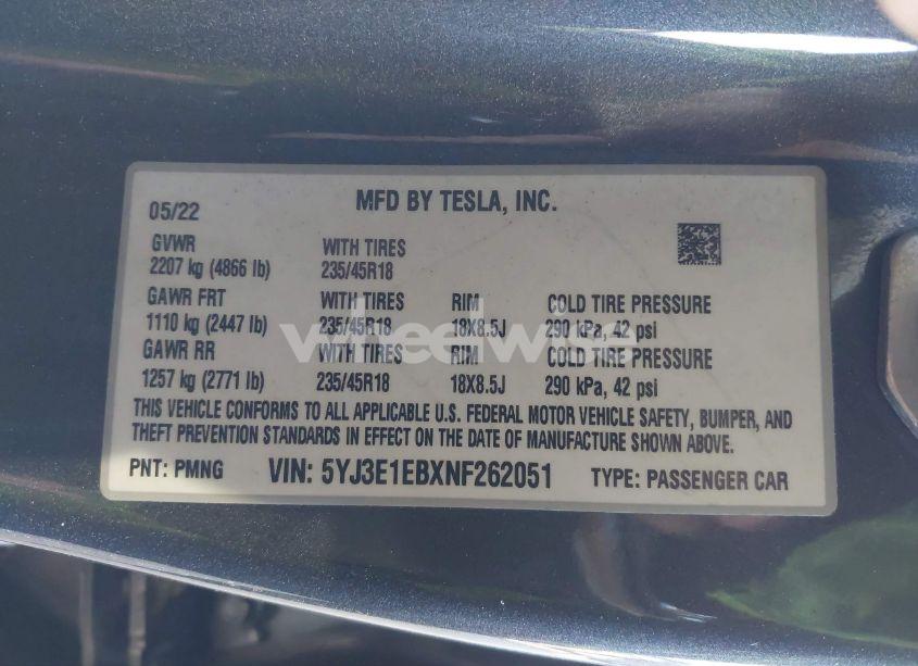 Photo 9 of 2022 Tesla Model 3 LONG RANGE DUAL MOTOR ALL-WHEEL DRIVE (VIN 5YJ3E1EBXNF262051)