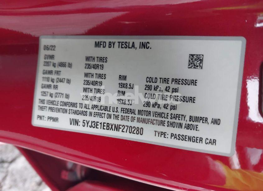 Photo 9 of 2022 Tesla Model 3 LONG RANGE DUAL MOTOR ALL-WHEEL DRIVE (VIN 5YJ3E1EBXNF270280)