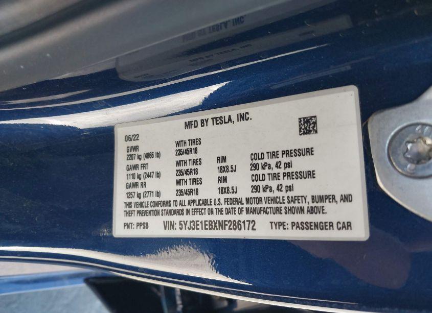 Photo 9 of 2022 Tesla Model 3 LONG RANGE DUAL MOTOR ALL-WHEEL DRIVE (VIN 5YJ3E1EBXNF286172)