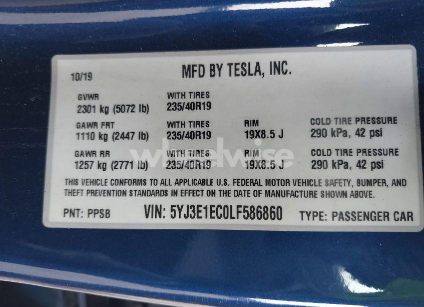 Photo 9 of 2020 Tesla Model 3 PERFORMANCE DUAL MOTOR ALL-WHEEL DRIVE (VIN 5YJ3E1EC0LF586860)