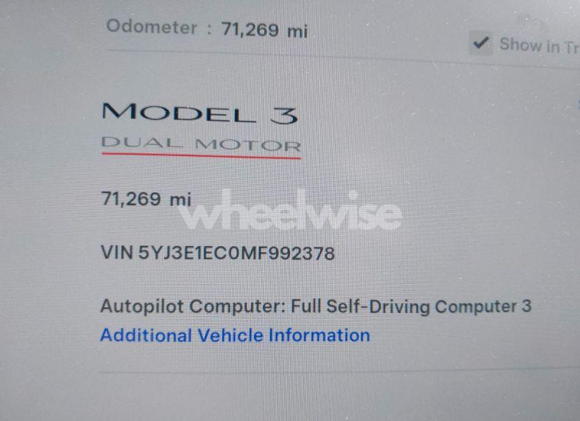 Photo 14 of 2021 Tesla Model 3 PERFORMANCE DUAL MOTOR ALL-WHEEL DRIVE (VIN 5YJ3E1EC0MF992378)