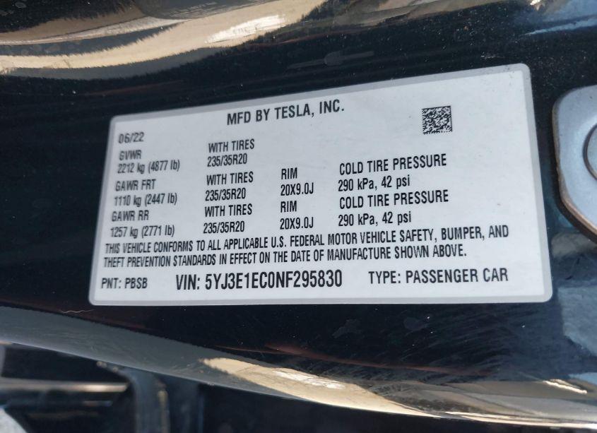 Photo 9 of 2022 Tesla Model 3 PERFORMANCE DUAL MOTOR ALL-WHEEL DRIVE (VIN 5YJ3E1EC0NF295830)