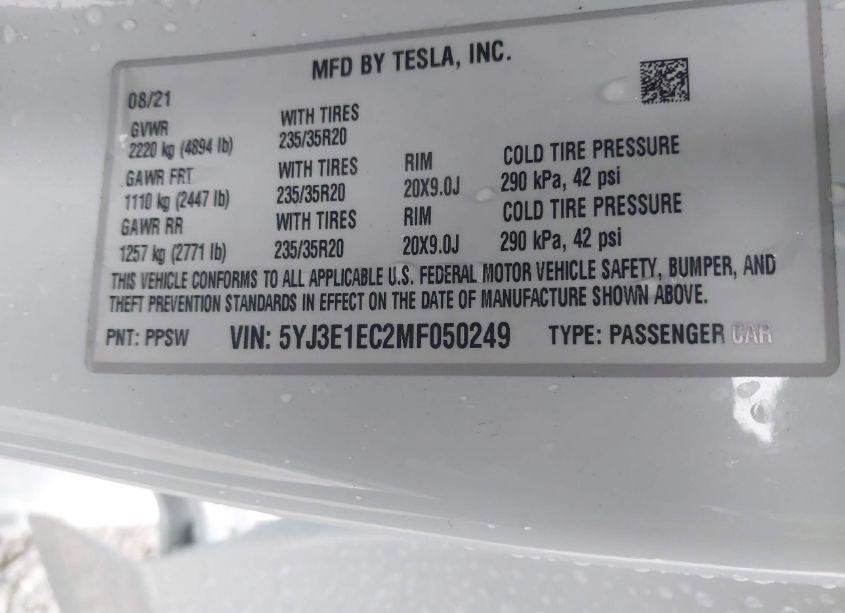 Photo 9 of 2021 Tesla Model 3 PERFORMANCE DUAL MOTOR ALL-WHEEL DRIVE (VIN 5YJ3E1EC2MF050249)