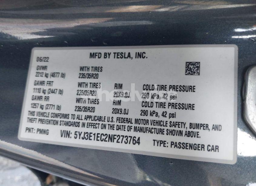 Photo 8 of 2022 Tesla Model 3 PERFORMANCE DUAL MOTOR ALL-WHEEL DRIVE (VIN 5YJ3E1EC2NF273764)