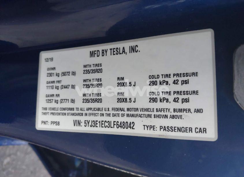 Photo 9 of 2020 Tesla Model 3 PERFORMANCE DUAL MOTOR ALL-WHEEL DRIVE (VIN 5YJ3E1EC3LF648042)