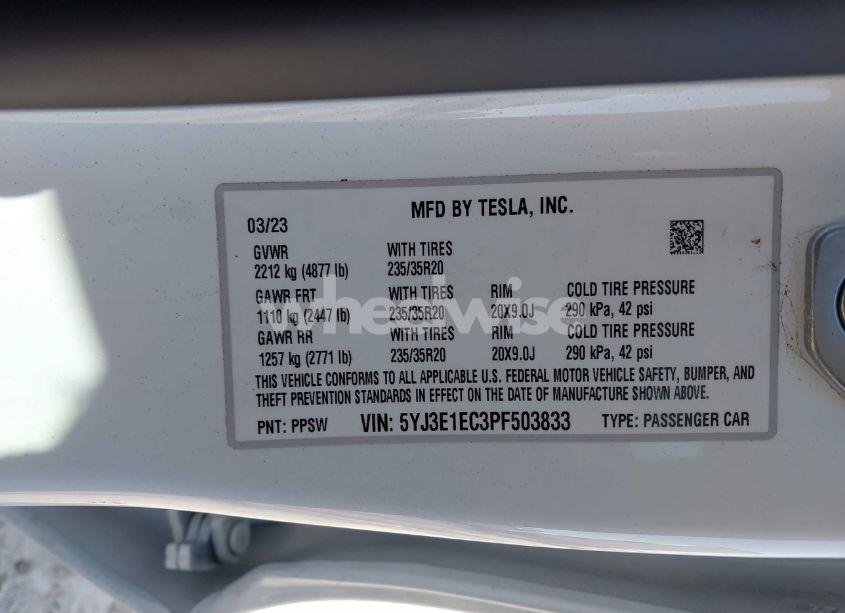 Photo 9 of 2023 Tesla Model 3 PERFORMANCE DUAL MOTOR ALL-WHEEL DRIVE (VIN 5YJ3E1EC3PF503833)