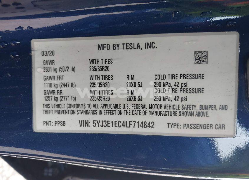 Photo 9 of 2020 Tesla Model 3 PERFORMANCE DUAL MOTOR ALL-WHEEL DRIVE (VIN 5YJ3E1EC4LF714842)