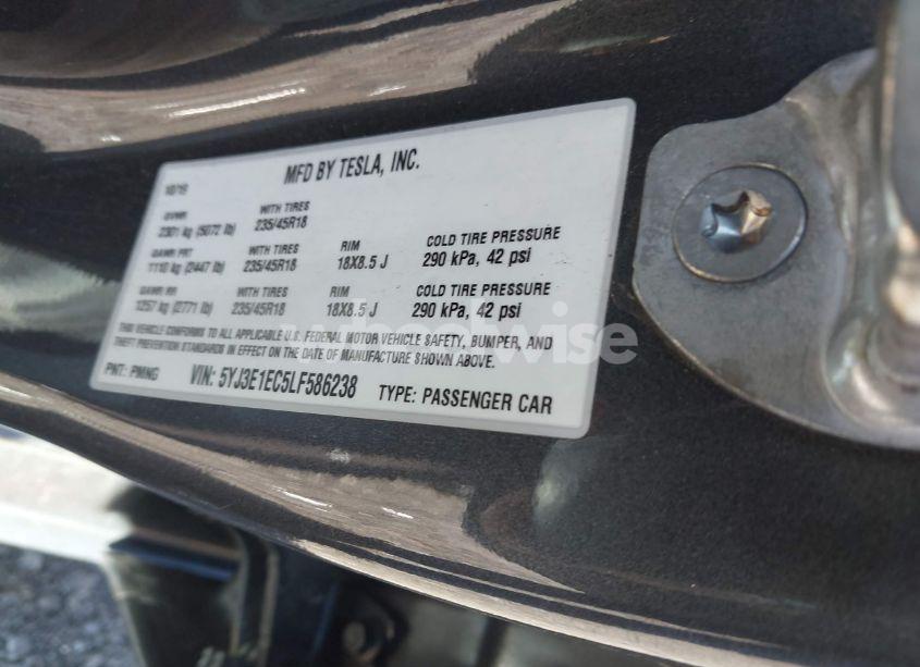 Photo 9 of 2020 Tesla Model 3 PERFORMANCE DUAL MOTOR ALL-WHEEL DRIVE (VIN 5YJ3E1EC5LF586238)