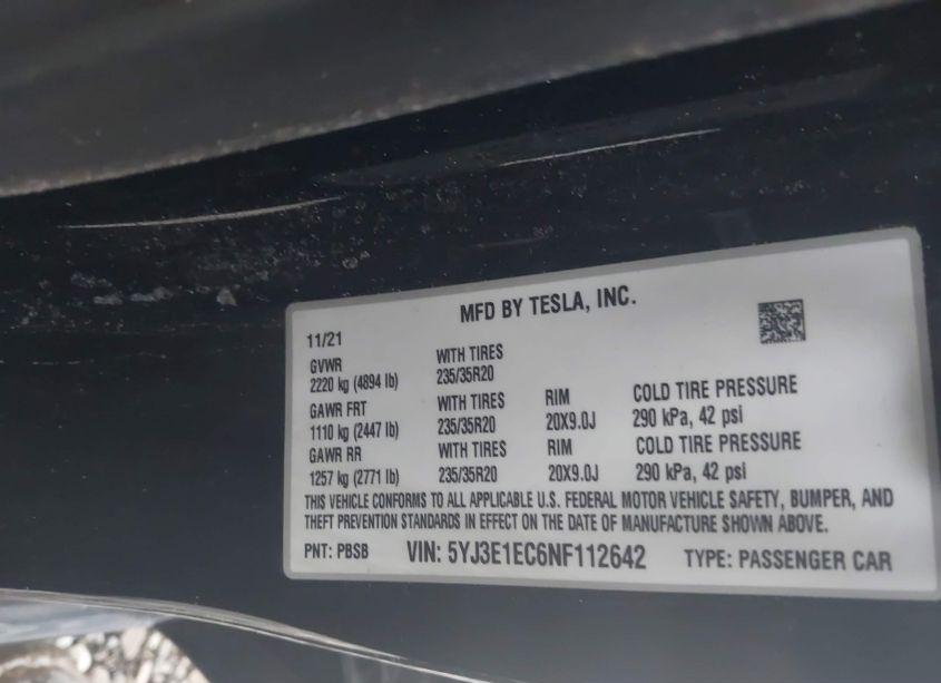 Photo 8 of 2022 Tesla Model 3 PERFORMANCE DUAL MOTOR ALL-WHEEL DRIVE (VIN 5YJ3E1EC6NF112642)