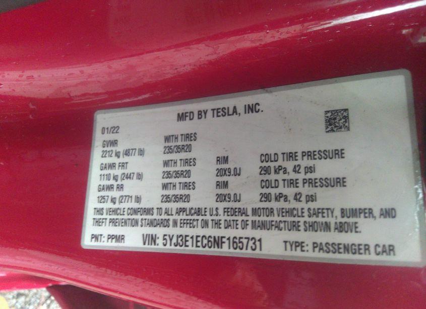 Photo 9 of 2022 Tesla Model 3 PERFORMANCE DUAL MOTOR ALL-WHEEL DRIVE (VIN 5YJ3E1EC6NF165731)