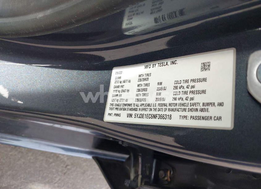 Photo 9 of 2022 Tesla Model 3 PERFORMANCE DUAL MOTOR ALL-WHEEL DRIVE (VIN 5YJ3E1EC6NF366318)