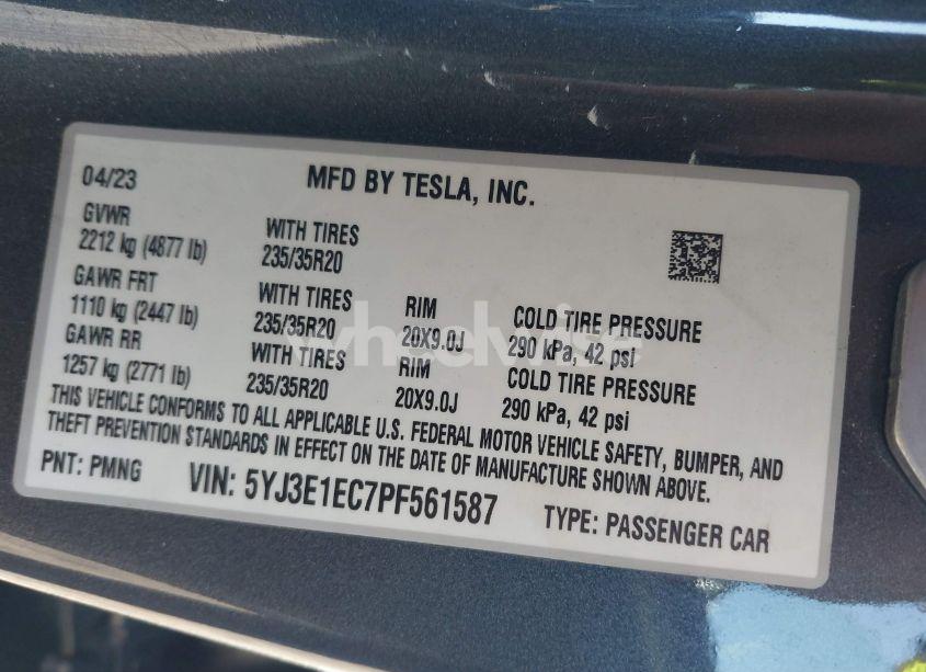 Photo 9 of 2023 Tesla Model 3 PERFORMANCE DUAL MOTOR ALL-WHEEL DRIVE (VIN 5YJ3E1EC7PF561587)